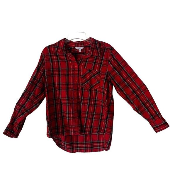 Pre Owned Women’s Time and Tru Long Sleeve Plaid Button Up Sz Med Casual Comfort - Picture 1 of 10